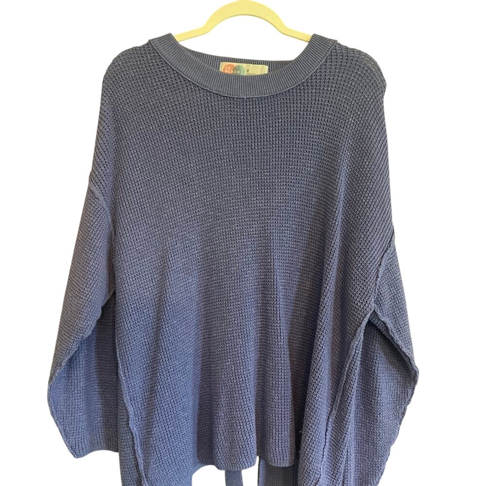Free People Tie Back Top Sweater Purple Cotton Linen Blend Women's XS Oversized